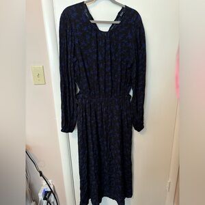 Gap Blue and Black floral Long Sleeve Maxi Dress with side cutouts size XL NWT